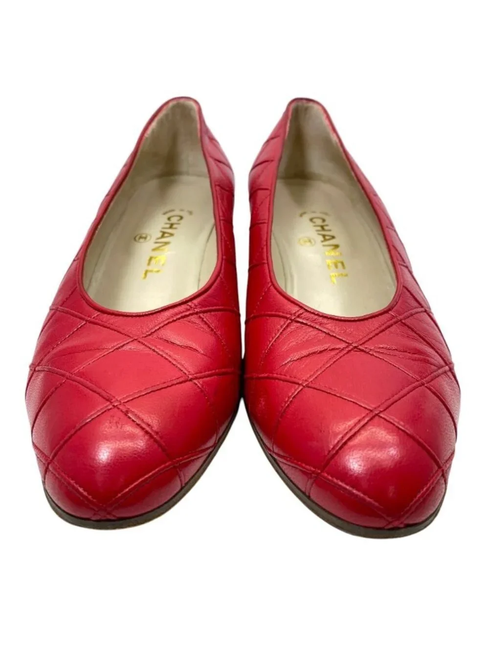 Chanel Quilted Pumps Leather Red High Quality Daily Practical Heel